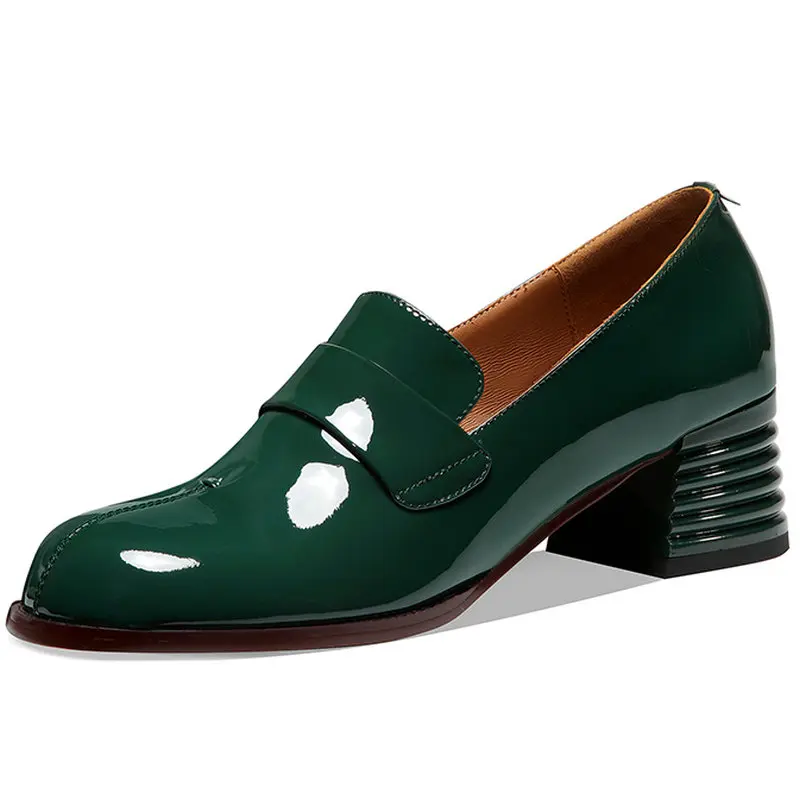 

Shoes Woman thick high Heels Shallow Mouth Genuine Leather Women Office Shoes 2021 Summer Wedding Party Ladies Pumps