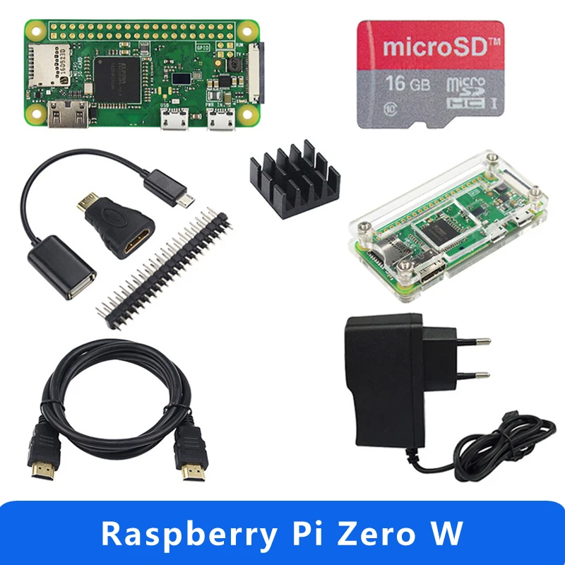Стартовый набор Raspberry Pi Zero W + акриловый чехол заголовок GPIO радиатор блок питания