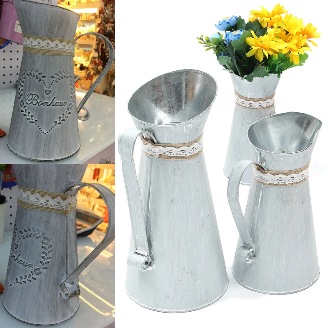2 Sizes Country Style Rustic Desktop Floor Vase Vintage Shabby Chic Jug Garden Watering Kettle Pot Home Decoration Craftwork
