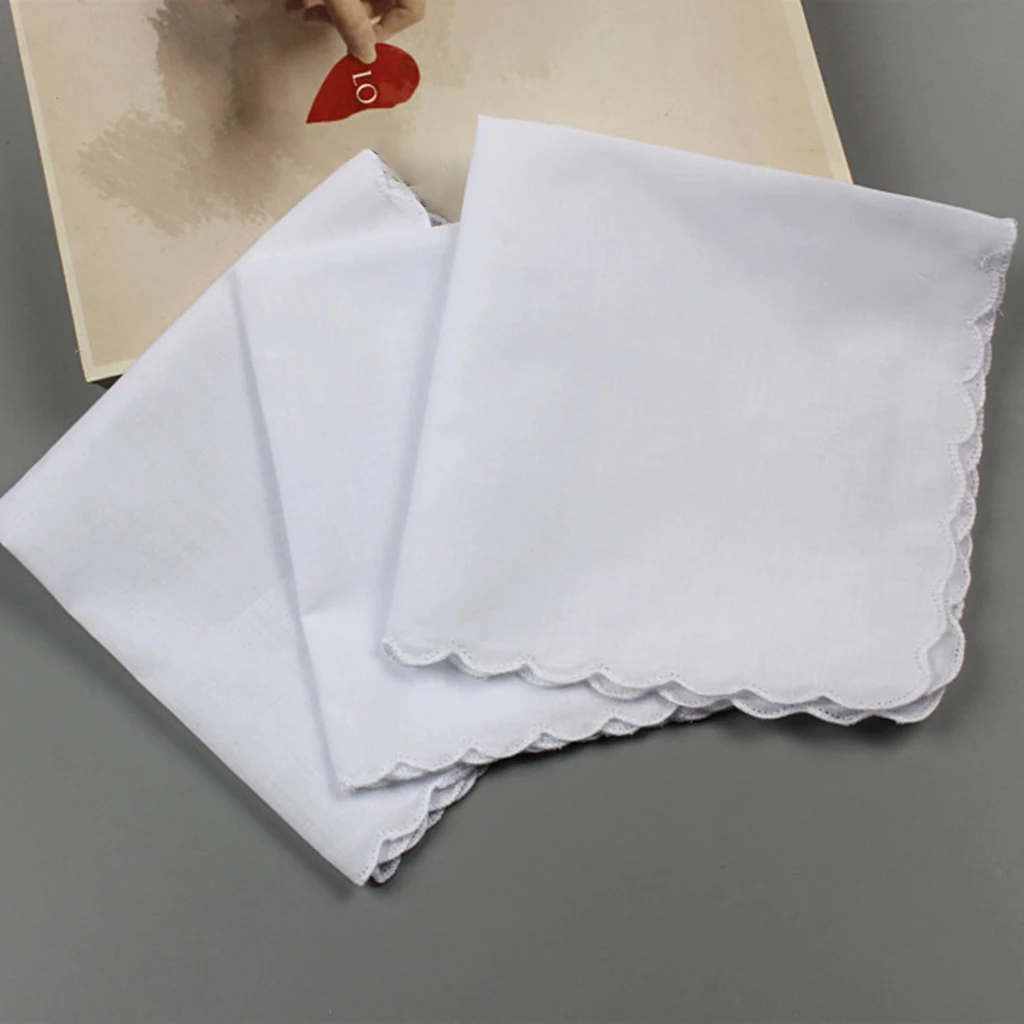 6pcs 100% Cotton White Handkerchiefs Wedding Hankie Kerchiefs Wave Trim DIY 6pcs 100% Cotton White Handkerchiefs Wedding Hankie Kerchiefs Wave Trim DIY