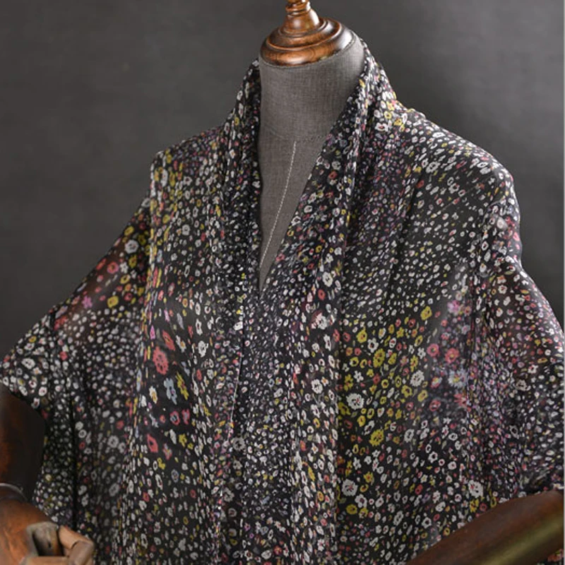 100 см* 138 см черный цветочный натуральный шелковый материал супер тонкий шифон креп марля