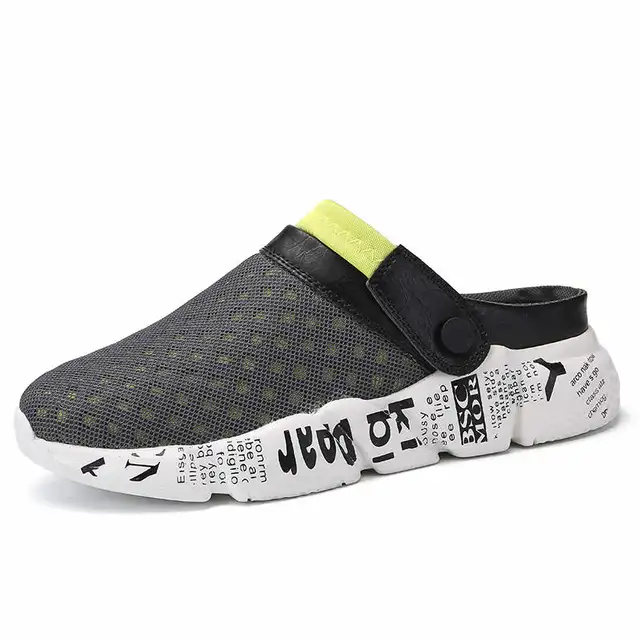 Comfort Men Shoes Casual Big Size Men's Home Slippers Fashion Mesh Soft Summer Sandals Crock Fishing Quick-drying Man Slipper B1 Gray green 8927