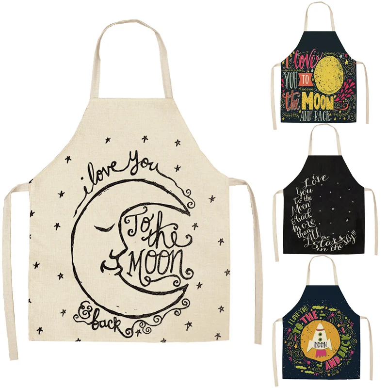 

High-Quality Moon Sun Kitchen Aprons for Women Cotton Linen Bibs Household Cleaning Pinafore Home Cooking Apron