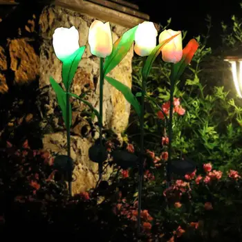 

2pcs LED Solar Power Lawn Lamp Tulip Shape Spot Light Outdoor Garden Lawn Decorative Lights (White)