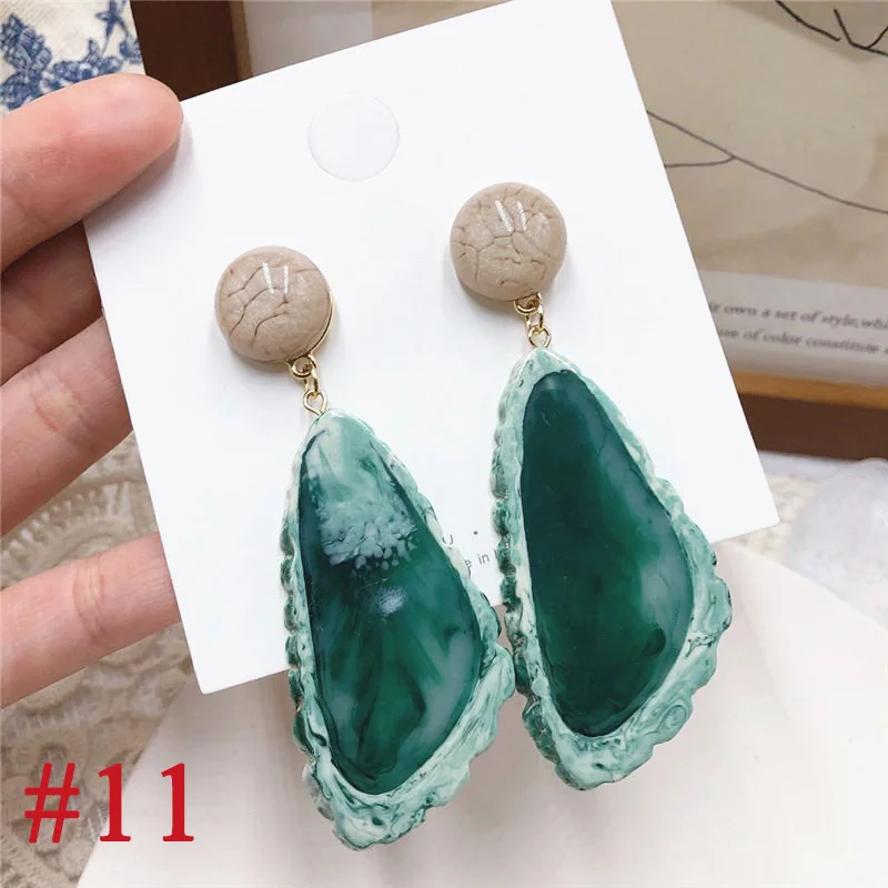 18Vintage Blue Pink Stone Resin Earrings Big Long Drop Earrings For Women Statement Jewelry Pendientes Mujer Moda 2019 Ohrringe