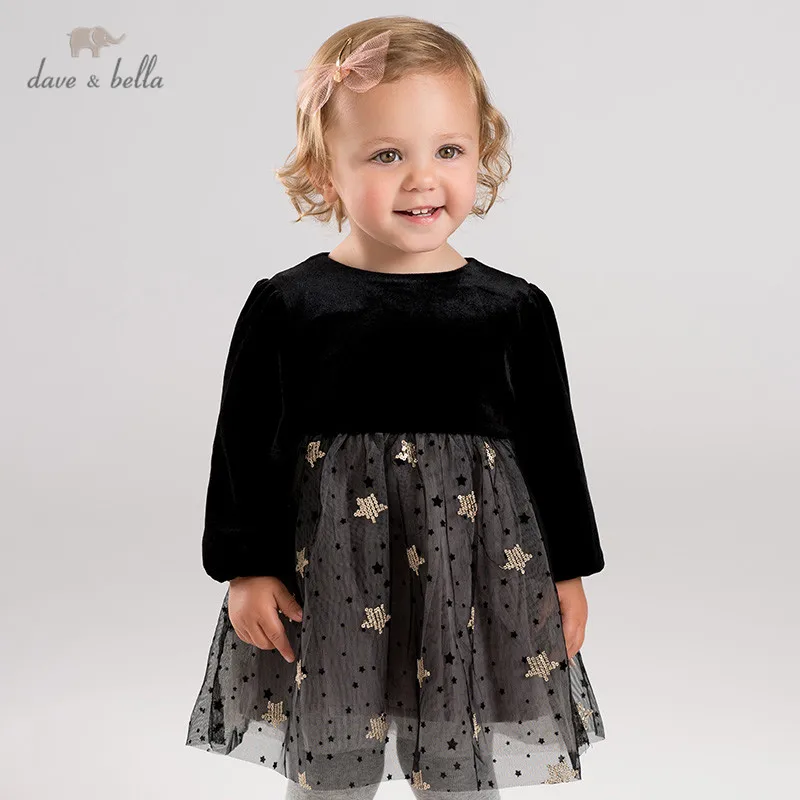DB11741 dave bella/осеннее кружевное платье принцессы с милыми звездами для маленьких девочек детское модное праздничное платье детская одежда в стиле «лолита»