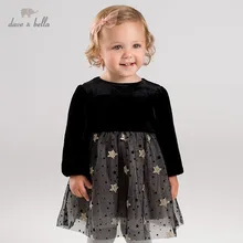 DB11741 dave bella/осеннее кружевное платье принцессы с милыми звездами для маленьких девочек детское модное праздничное платье детская одежда в стиле «лолита»