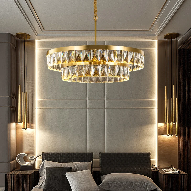 

JMZM Modern Crystal Chandelier Round Multi-layer Atmosphere Living room Dining room Lamp Duplex Villa LED Chandelier