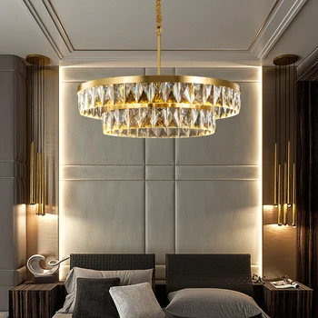 

JMZM Modern Crystal Chandelier Round Multi-layer Atmosphere Living room Dining room Lamp Duplex Villa LED Chandelier
