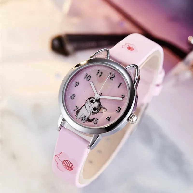 Reloj con diseño de gato y queso para niños y niñas, cronógrafo analógico de cuarzo, regalo femenino