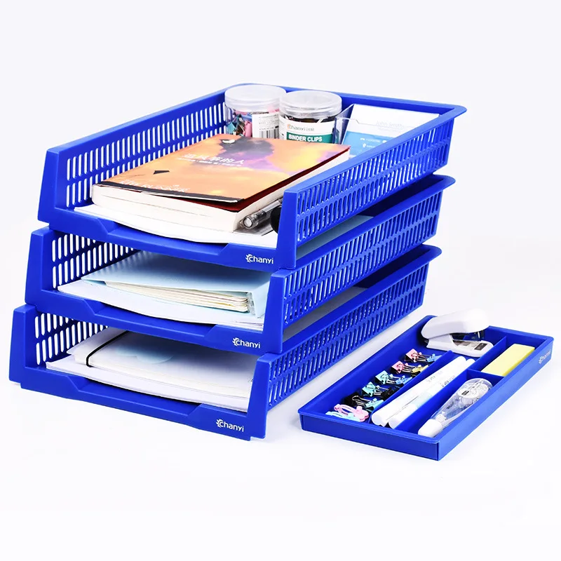 

Chanyi CY6323 Office Supplies A4 Plastic Three Layer-Superimposed File Disk Information Shelf Organizing Storage Box Basket