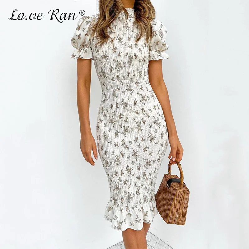 Женское винтажное платье с цветочным принтом Boho плиссированное средней длины