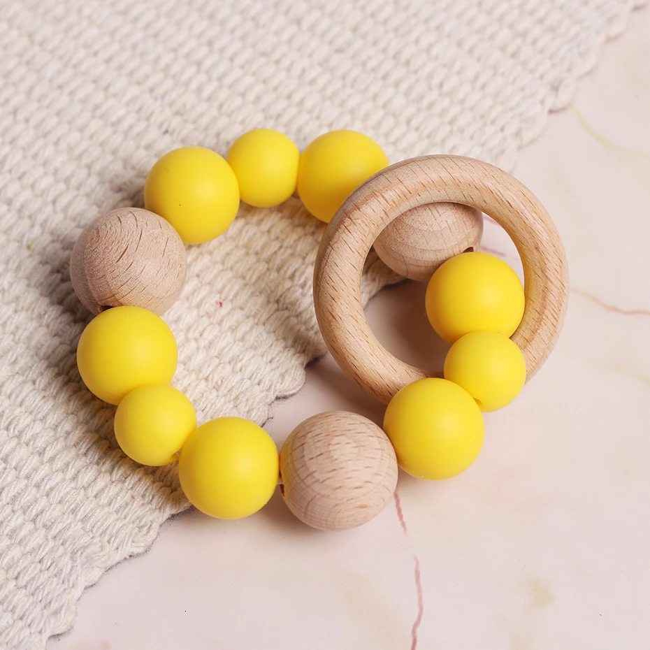 yellow Браслет для кормления из кремнезема с зажимом для соски, детские игрушки, зубной деревянный барабан, игрушечный браслет, цепочка для соски, игрушка в подарок - Цвет: yellow