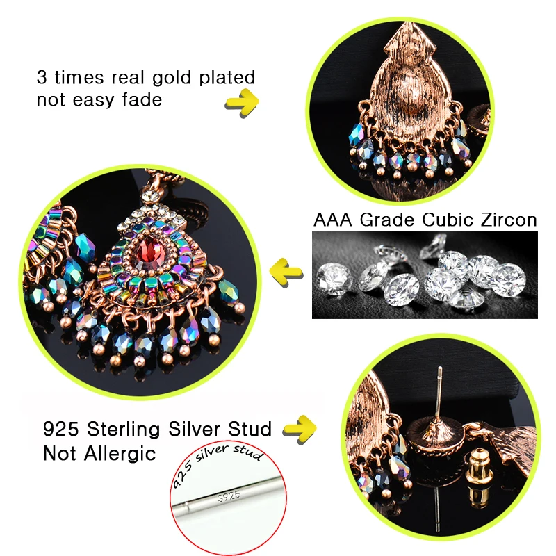 SINLEERY богемные красочные циркониевые каплевидные большие серьги для женщин