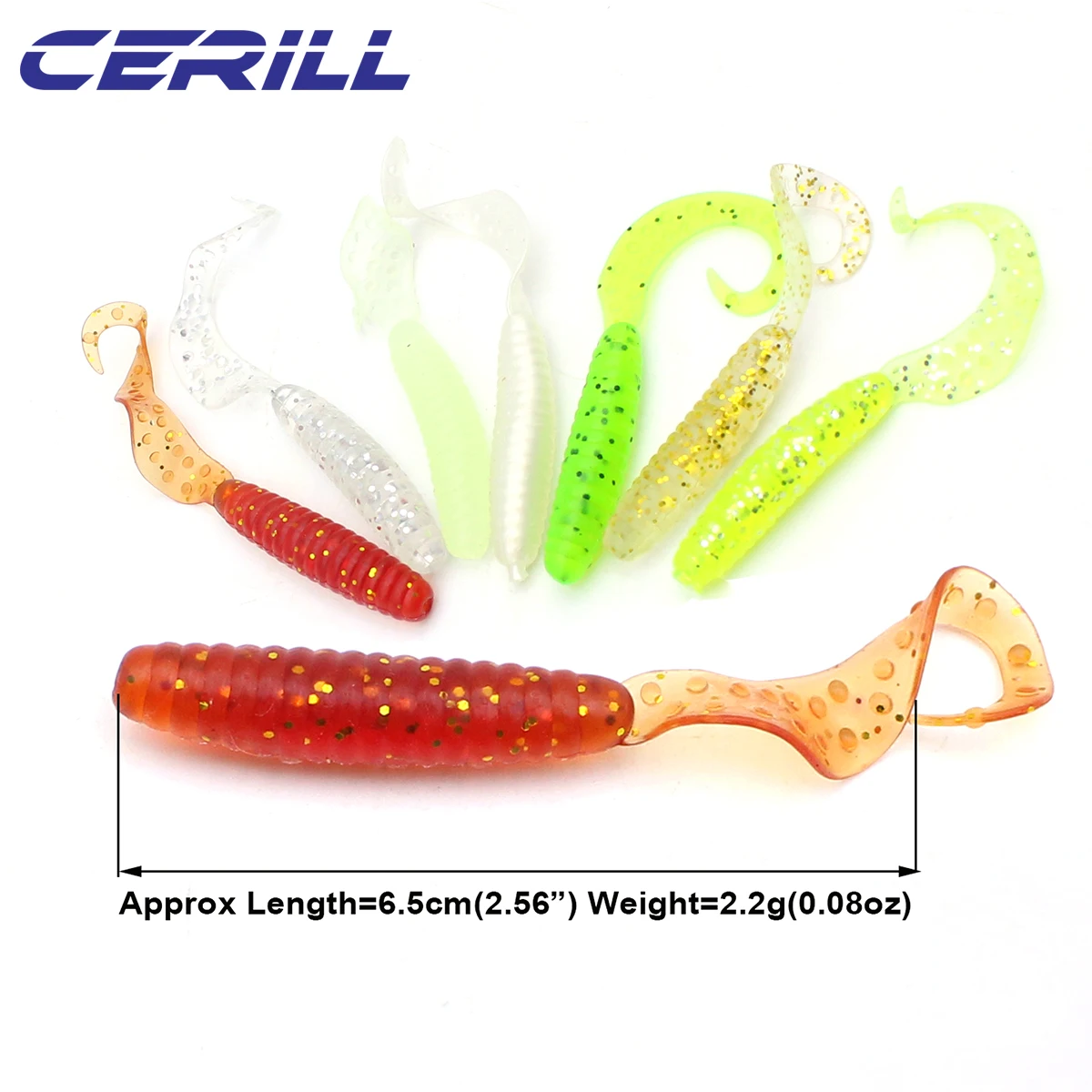 Lot 30 Cerill 2.2g Spiral Tail Jig Wobblers Soft Fishing Lures Worm Bait  Bass Carp Artificial Swimbait Pike Shrimp Lure Tackle