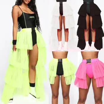 

2019 Fashion High Waist Tulle Skirt Women Dance Mini Skirt A Line Waist Elastic Mesh Short Umbrella Skirt