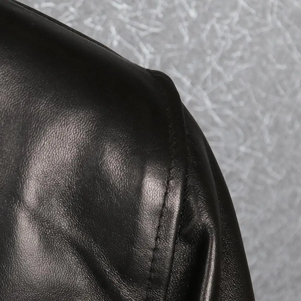 Mens Mink Fur Collar Mens Sheepskin Coat Fur Coat Mens Black Shearling Jacket Long Style