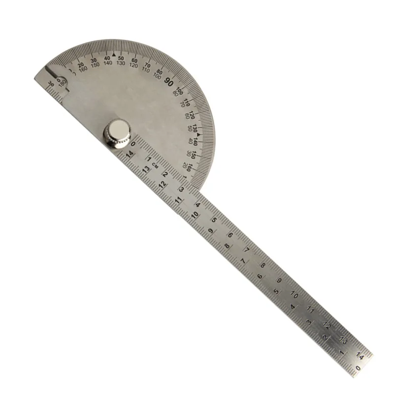 

0-180 degree Angle Ruler Round Head Rotary protractor 145mm Adjustable Universal Stainless Steel Instrument Silver