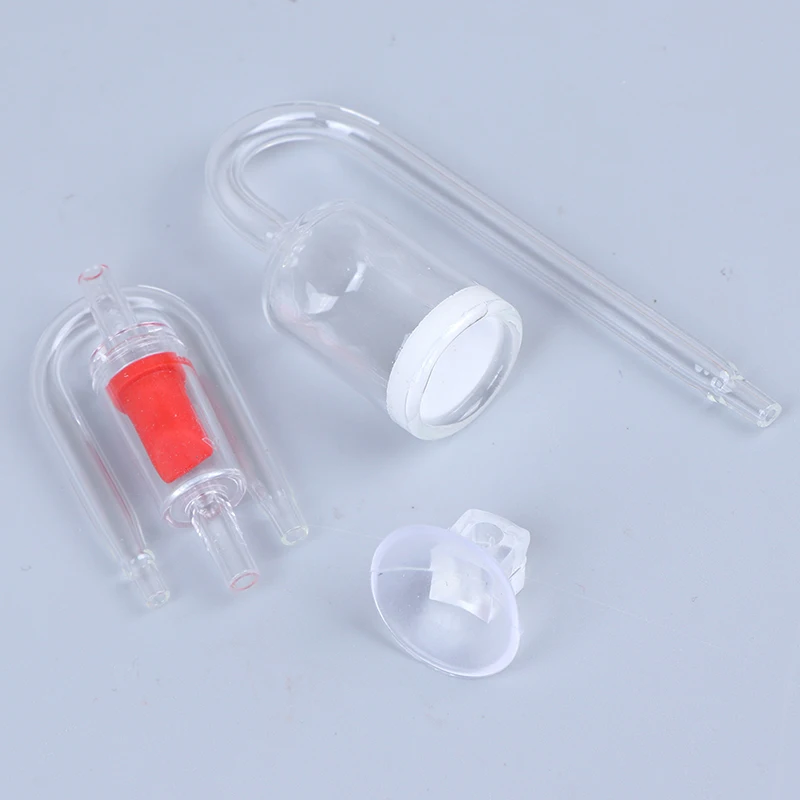 Aquarium Glass CO2 Diffuser Check Valve U Shape Glass Tube Suction Cup Kit For Fish Tank Aquarium Check Valve Set CO2 Atomizer 