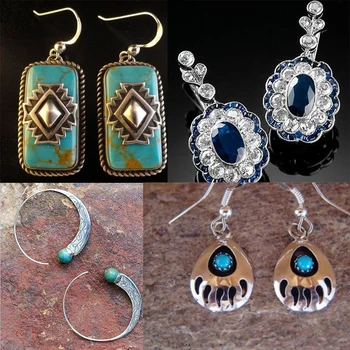 

Bohemia Vintage Fashion Natural Stone Earring Woman Ancient European Style Colorful Jewelry Girl Accessories Metal Earrings