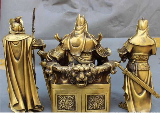 930++ 1" Китайский Бронзовый известных Warrior 3 GuanGong GuanYu Бог GuanPing ZhouCang статуя