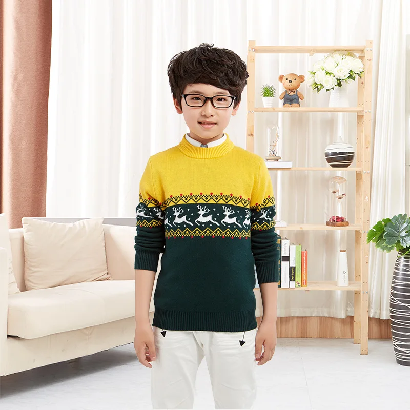 Winter Boys Sweaters Long Sleeve Sweater For Kids Thicken Sweater With Deer Knit Girls Cardigan Children Pullover 3-12T - Цвет: Цвет: желтый