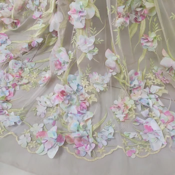 

3D net yarn embroidered dress skirt fabric,High grade color 3D flower cloth,sewing accessories