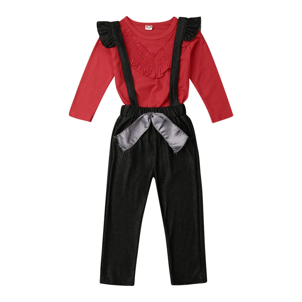 Emmababy Одежда для маленьких мальчиков и девочек комбинезон с длинными рукавами, топы, штаны на лямках шапка, Рождественский комплект из 2 предметов, детская Рождественская осенне-зимняя одежда