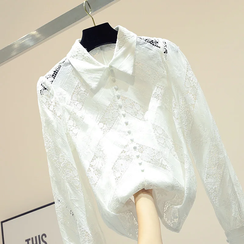 white stitching Lace shirt female early autumn outfit new Korean version of loose long sleeve design sense minority shirt