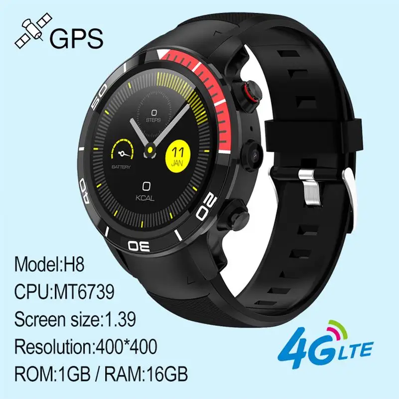 Black red Умные часы 696 H8 4G с сетевым вызовом, беспроводная Поддержка Wi-Fi, нано сим-карта, gps, датчик сердечного ритма, мультиспортивный режим, Смарт-часы - Цвет: Black red