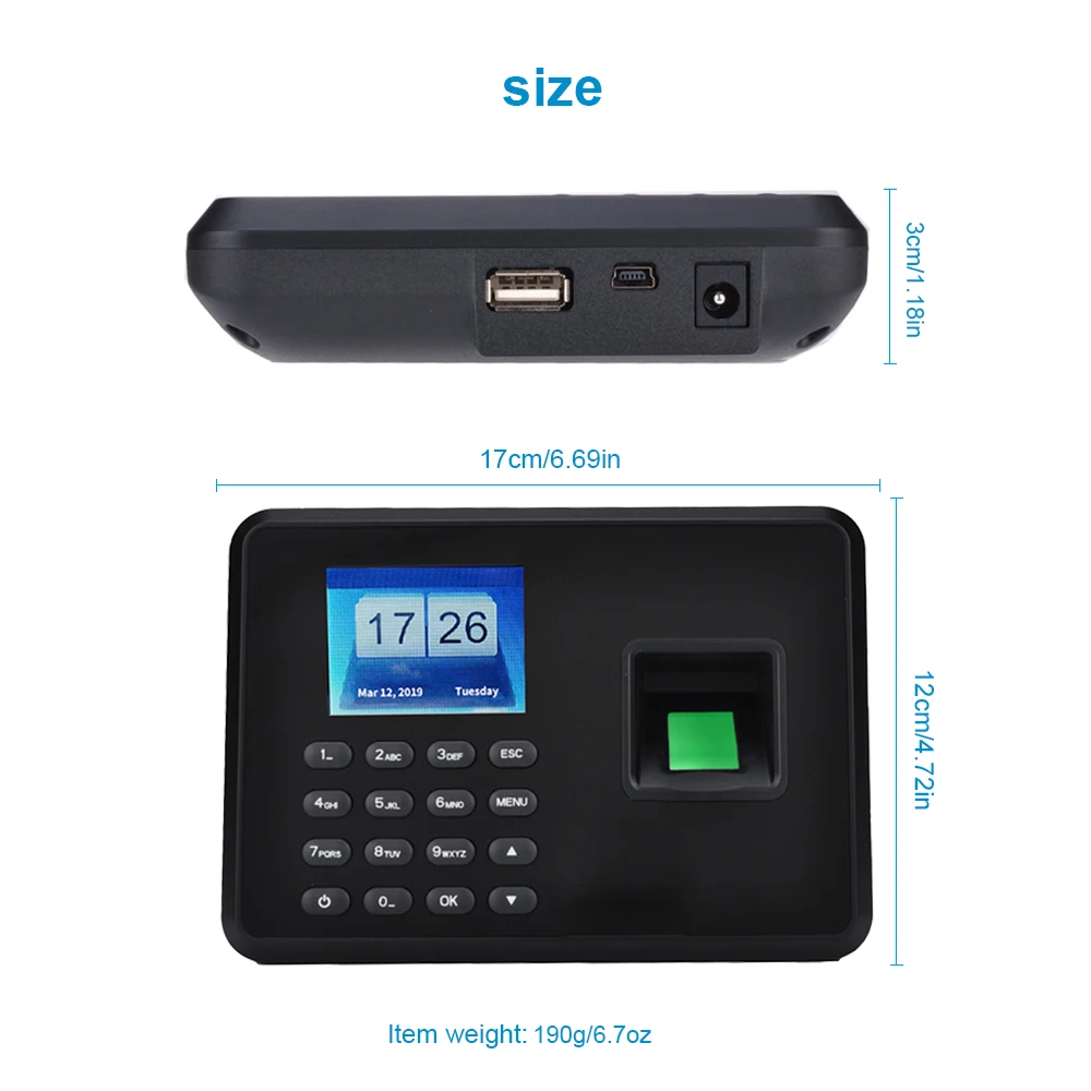 Биометрический пароль отпечатка пальца посещаемость работник проверка-в рекордер 2,4 дюймовый ЖК-экран DC 5V машина посещаемости времени