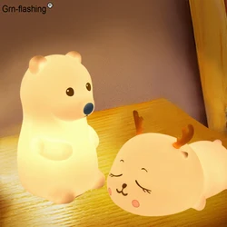 Veilleuse en Silicone pour bébé, design de dessin animé mignon, toucher la lumière colorée, lampe de nuit pour enfants, cadeau d'anniversaire et de noël 