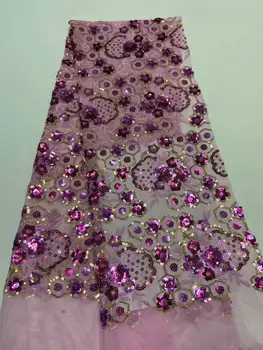

2020 African high quality sequence lace fabric Nigerian French sequins net tulle mesh lace fabric for evening dresses