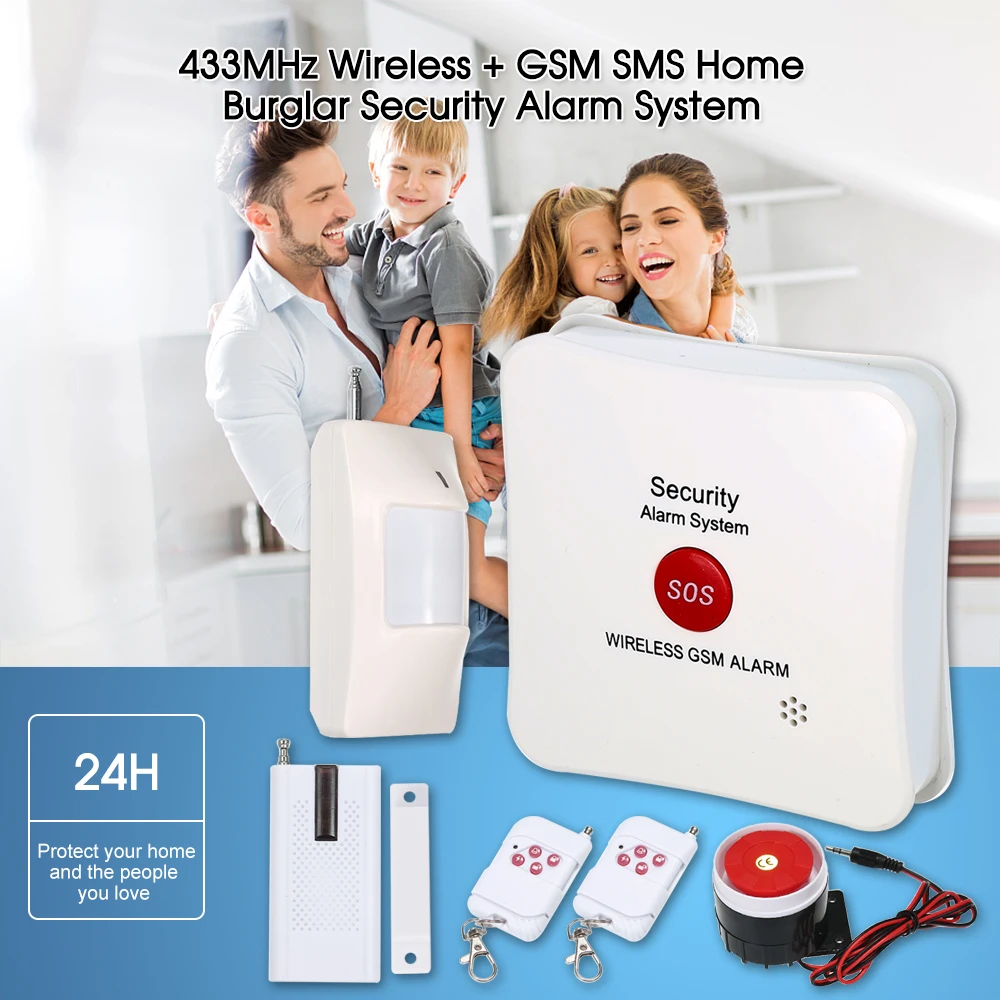 

Wireless GSM SMS Burglar Security Alarm System SOS Call Alarm Auto-dial Timing Arm/Disarm PIR Motion Detector Door Sensor Kit