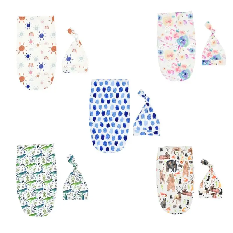 

2Pcs Newborn Baby Swaddling Wrap Blanket Sleeping Bag Floral Tire Cap Outfit Set