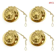 4 шт., инфузионное чайное ситечко в форме клубники, фиксирующий фильтр для специй, чайные принадлежности, золото/серебро