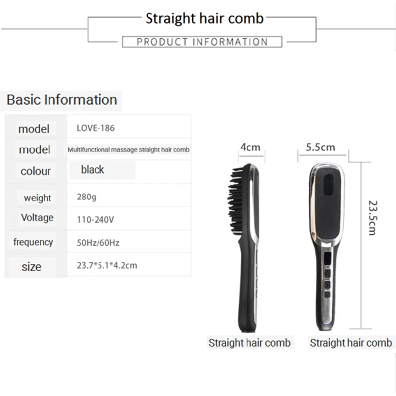 EU Plug, выпрямитель для бороды, Мужская щетка для волос, электрическая, с подогревом, анти-масштабирование, керамическая расческа, быстрая, вьющаяся борода и волосы. Регулируемый Te