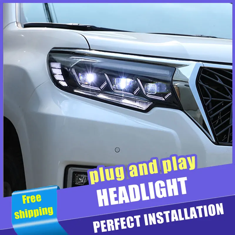 2PCS Car Style all LED headlights for Toyota prado18-19 for prado head lamp LED DRL Lens Double Beam H7 HID Xenon bi xenon lens