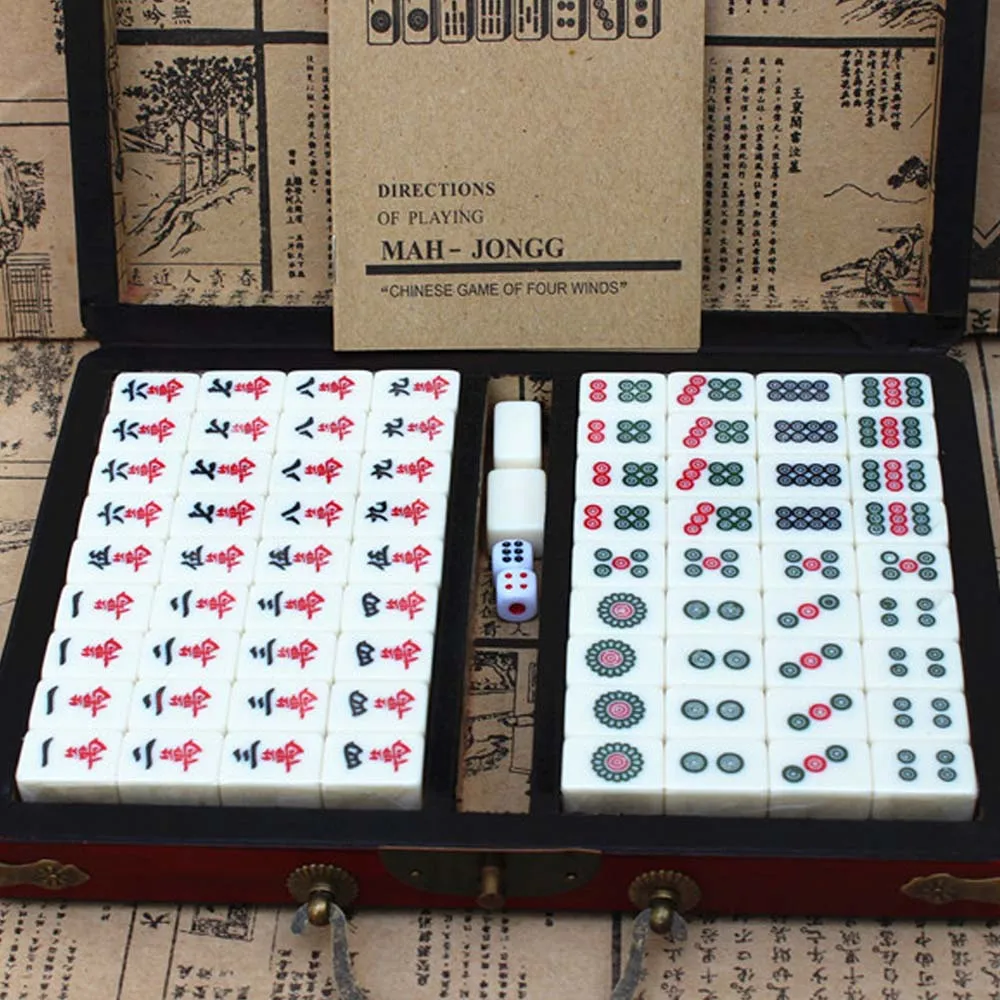  Antique Mahjong Box Mini Mahjong High Quality Party Game Travel Portable Mahjong Chinese Toys with 