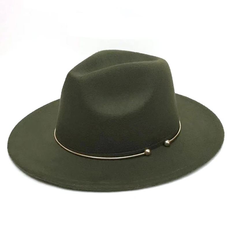YOYOCORN Шерсть Fedora теплая джазовая шляпа Chapeau Femme feutre Panaman шляпа фетровые женские фетровые шляпы с жемчугом ремень винтажные шляпы Трилби - Цвет: Армейский зеленый
