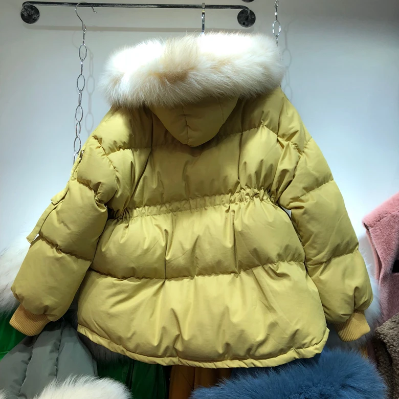 Winter Parka Warm Cotton Padded Real Fox Fur Big Hair Collar Plus Thick Down Cotton Coat Ladies Street Wear Windproof Overcoat