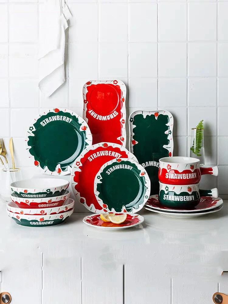 

Dinner Plate Set Strawberry Seris Phnom Penh Ceramic Plate Dinnerware Set Under Glazed Dishes And Plat Set Kitchen Dishes