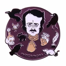 Nevermore Ворон брошь Edgar Allan Poe Кнопка значок Готический ужас булавка художественная коллекция книжный червь подарок