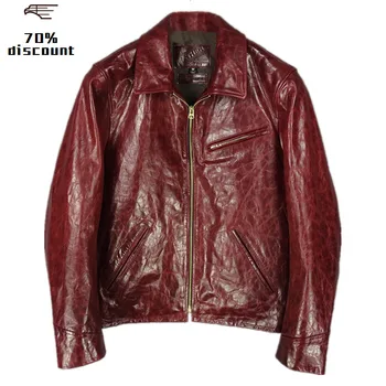 

2020 Wine Red Men Slim Fit Biker's Leather Jacket Plus Size XXXXL Genuine Sheepskin Autumn Motorcycle Leather Coat