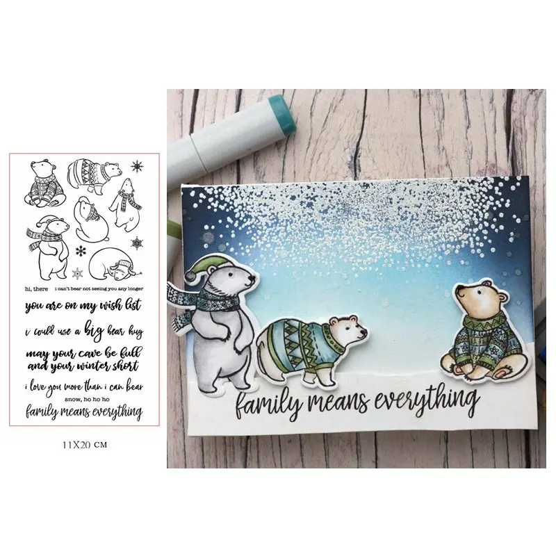 

Winter Bear Scarf Sweater Snowflake Sentence Letter Clear Silicone Stamps Making Paper Card Decorative Craft Embossing Paper New