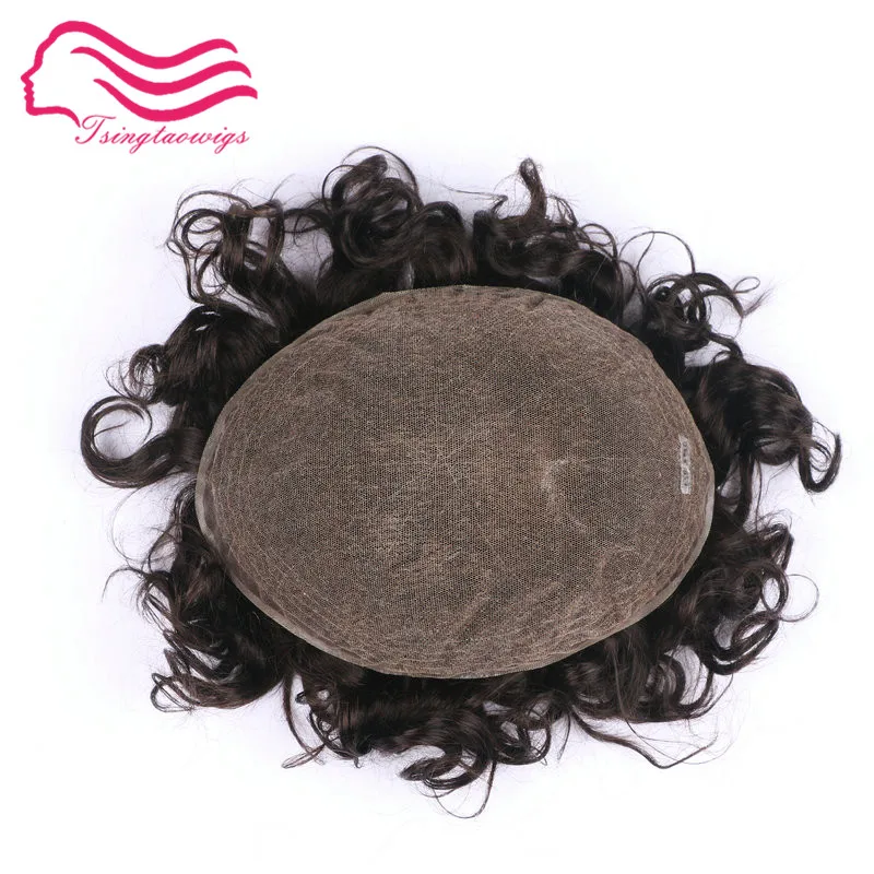 Tsingtaowigs, французская кружевная основа 2,5 см, волнистые индийские волосы remy для мужчин, парик для мужчин, волосы для замены