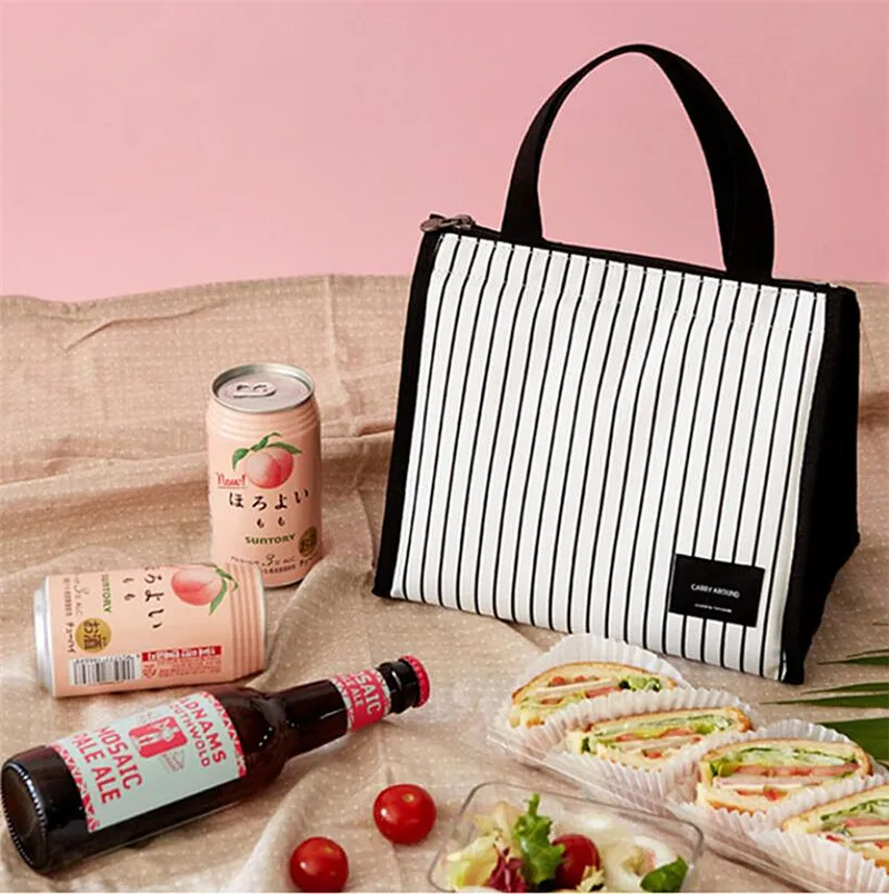 Фиолетовая 1 шт. переносная полосатая сумка для ланча для женщин, сумка-холодильник для еды, пикника, изолированная сумка-тоут, контейнер, сумка-Органайзер для Bento
