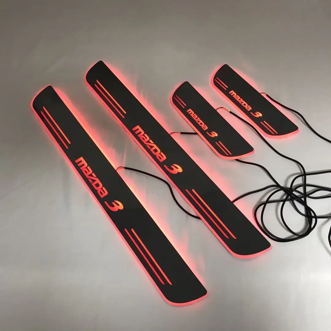 

Free shipping Led moving door scuff for MAZDA 3 special use ynamic door sill plate welcome lamp lining overlay Flow/fixed light