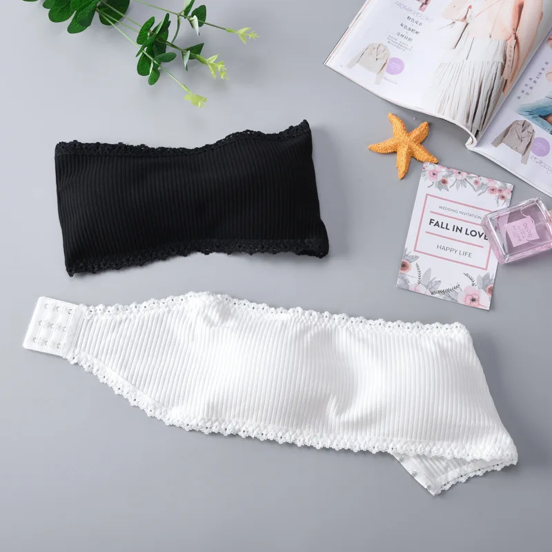 Women Lingerie Bra Vertical Striped Strapless Cotton Invisible Chest Tube Top Inside Dress Lace Side