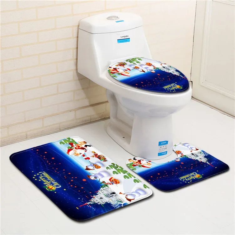 Free Shipping 3 pcs/Set Santa Claus Gifts Bath Mats Anti Slip Bathroom Set Tapete Banheiro Washable Toilet Rugs Alfombra Bano - Цвет: As Picture